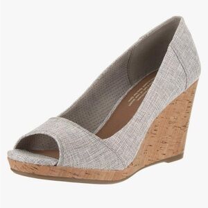 TOMS Stella Grey Woven Peep-Toe Wedge
